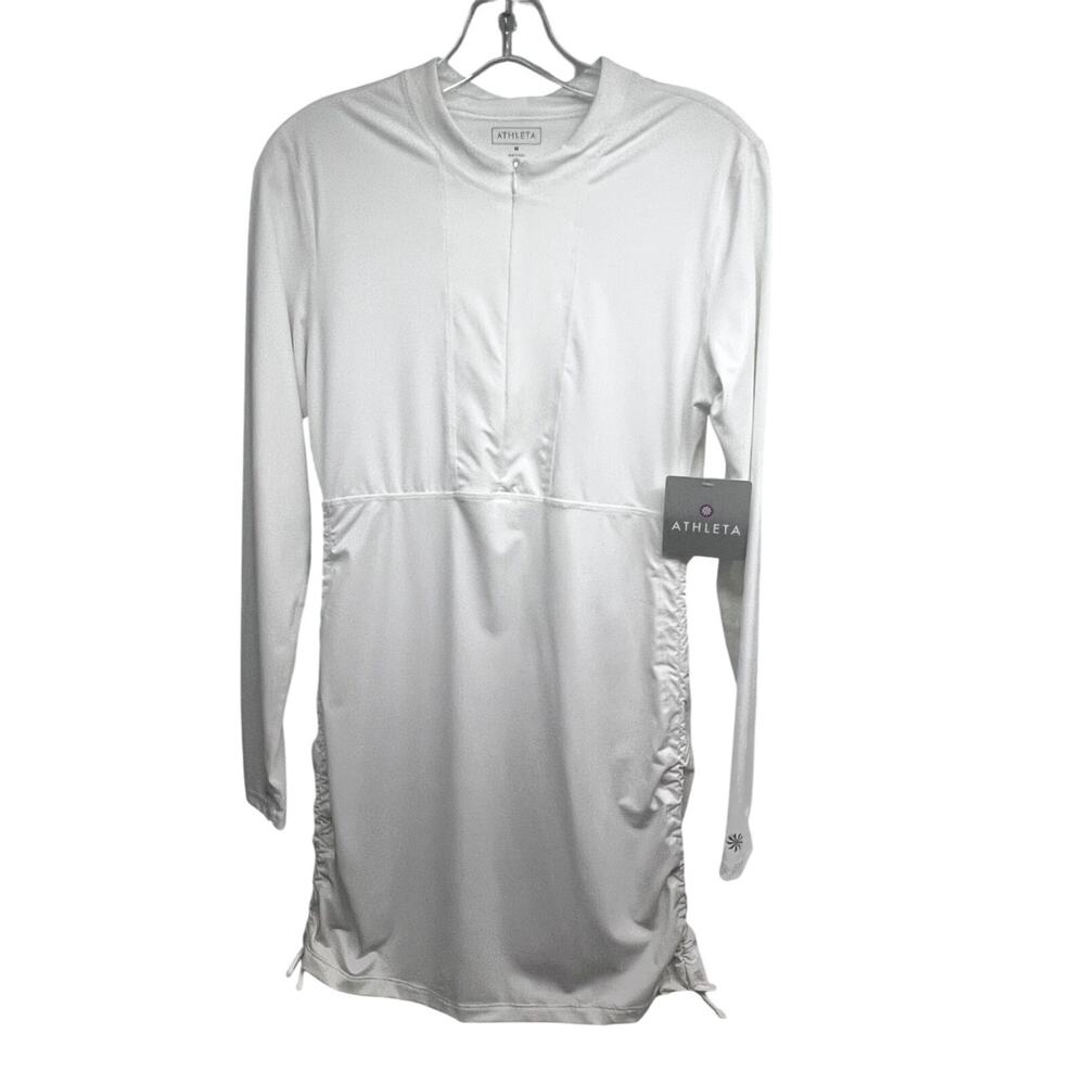 Athleta Womens White Half Zip Ruched Guard Athleisure Long Top Shirt Medium New